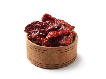 Photo of Delicious sun dried tomatoes in bowl isolated on white