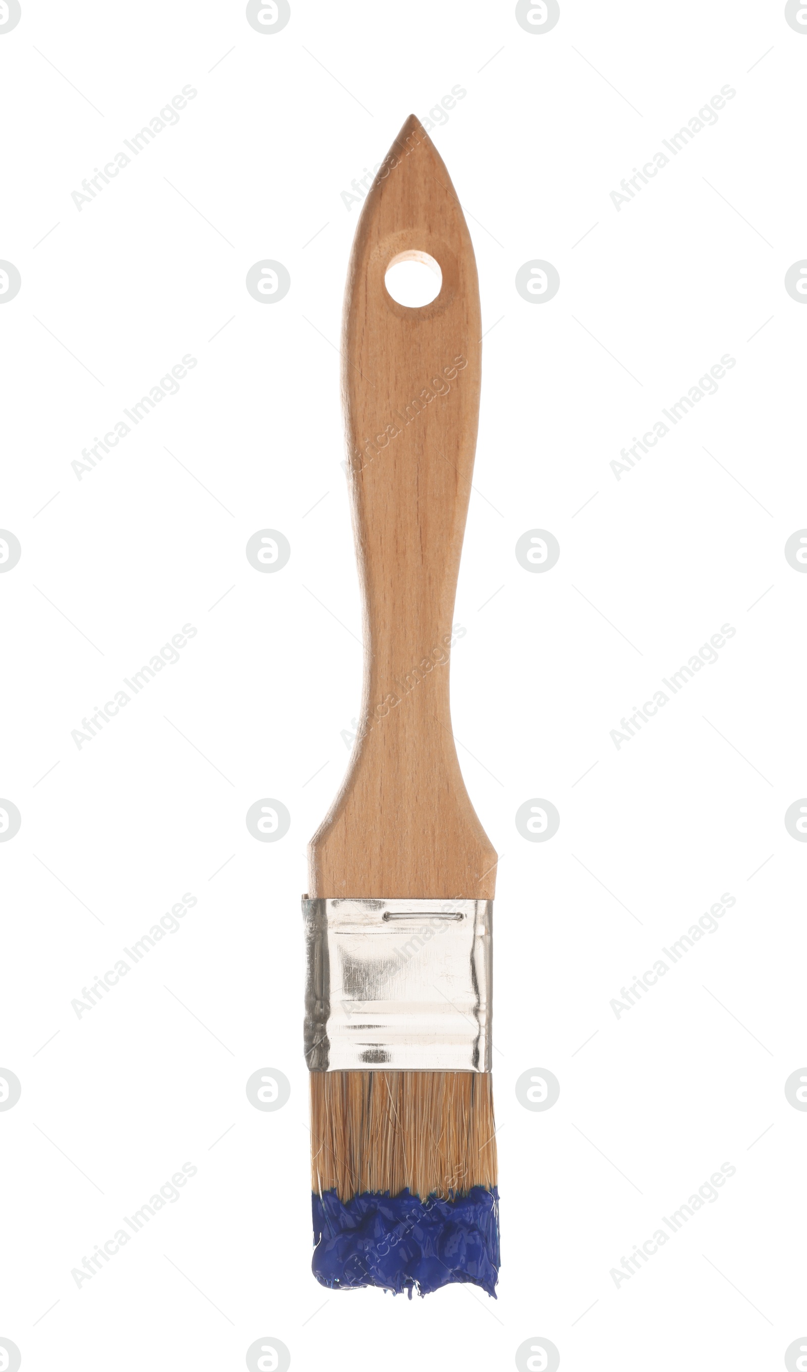 Brush with purple paint isolated on white Photo of Brush with purple paint isolated on white