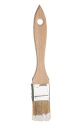 Photo of Wooden brush with paint isolated on white