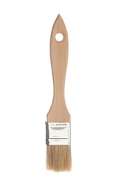 Photo of One wooden paint brush isolated on white