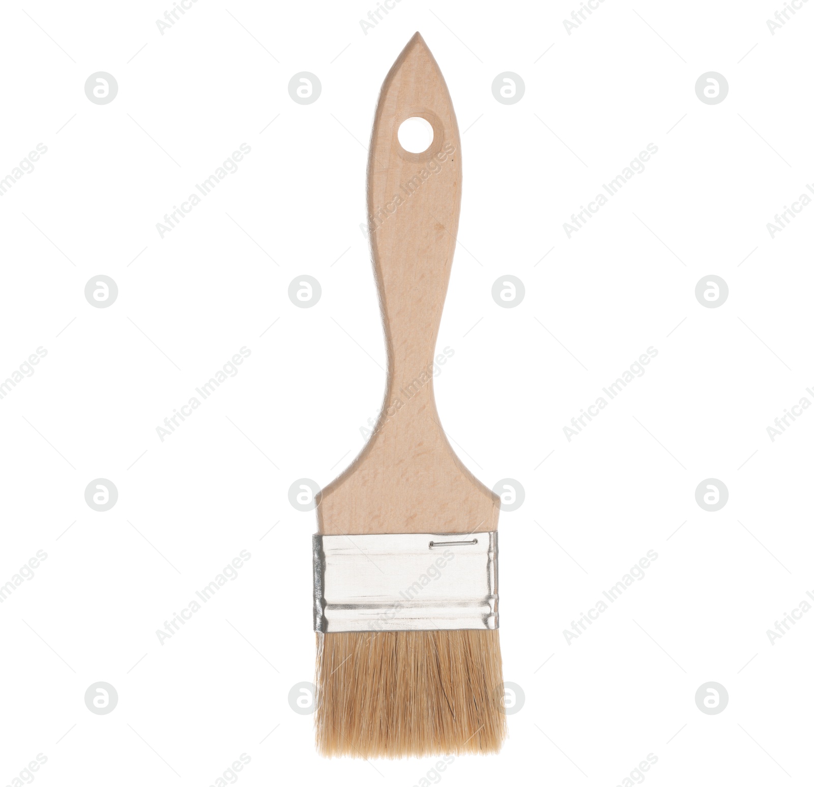 Photo of One wooden paint brush isolated on white