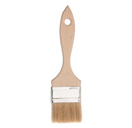 Photo of One wooden paint brush isolated on white