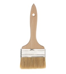 Photo of One wooden paint brush isolated on white