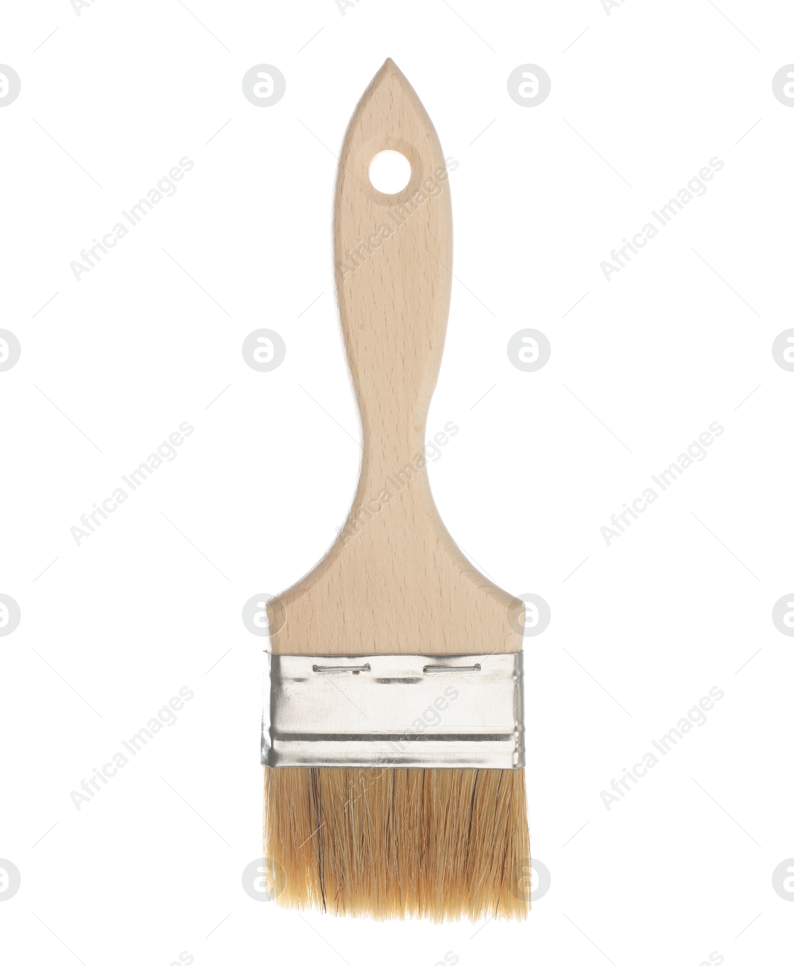 Photo of One wooden paint brush isolated on white