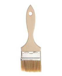 Photo of One wooden paint brush isolated on white