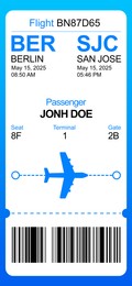 Illustration of E-ticket for airplane with data and barcode