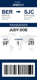 Illustration of E-ticket for airplane with data and barcode
