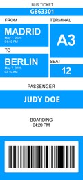 Illustration of E-ticket for bus with data and barcode