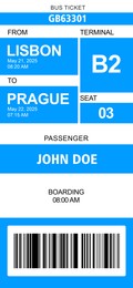 Illustration of E-ticket for bus with data and barcode