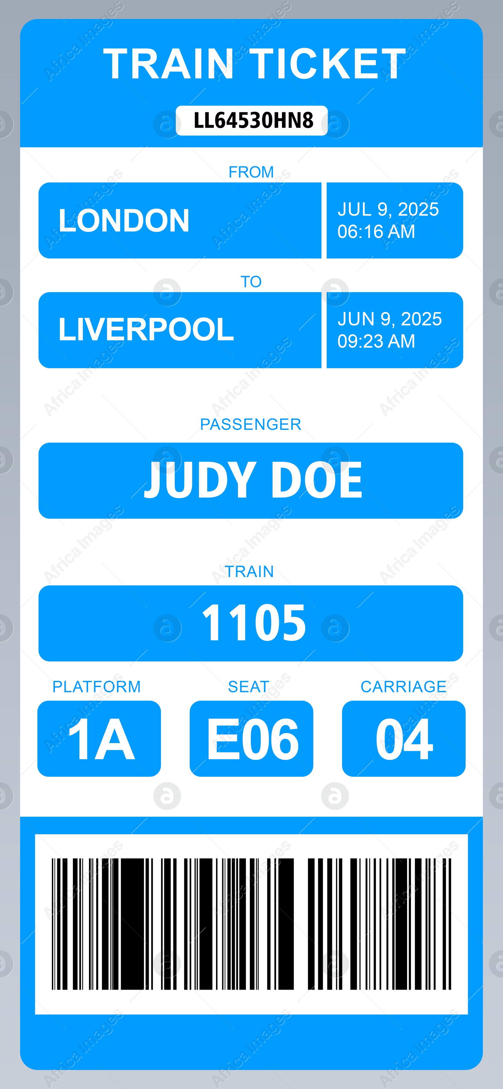 E-ticket for train with data and barcode Illustration of E-ticket for train with data and barcode