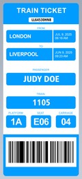 Illustration of E-ticket for train with data and barcode