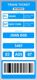 Illustration of E-ticket for train with data and barcode