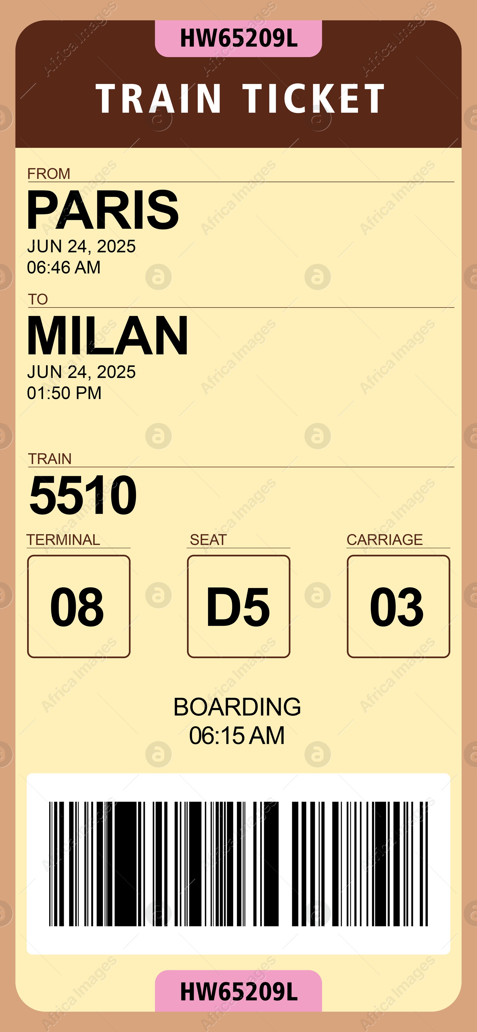 E-ticket for train with data and barcode Illustration of E-ticket for train with data and barcode