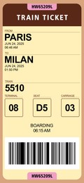 Illustration of E-ticket for train with data and barcode