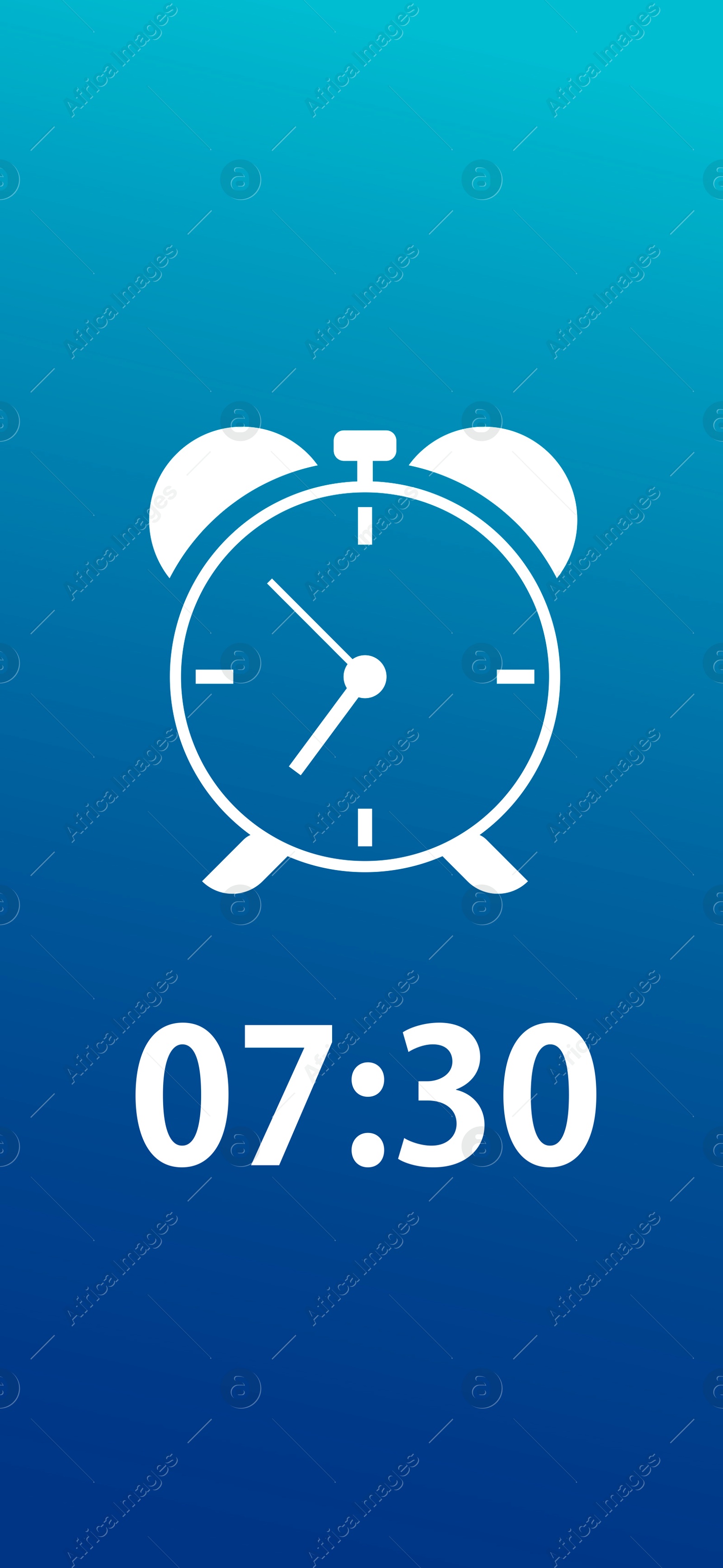 Alarm clock app for mobile phone. Interface with set time Image of Alarm clock app for mobile phone. Interface with set time