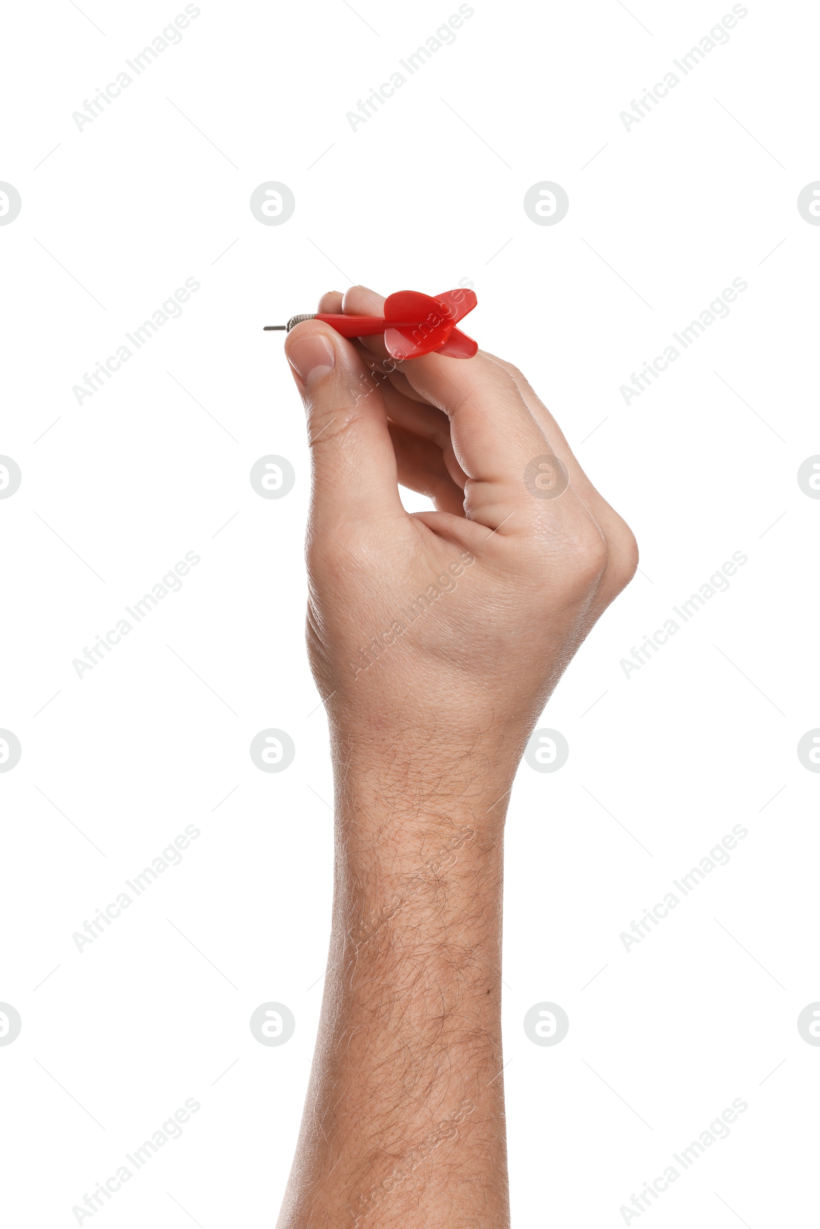 Targeting. Man with dart on white background, closeup Photo of Targeting. Man with dart on white background, closeup