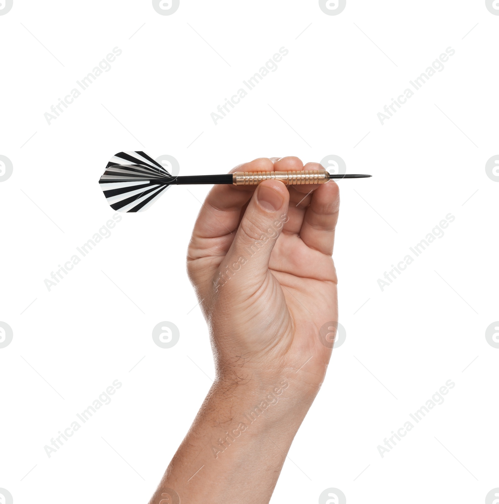 Targeting. Man with dart on white background, closeup Photo of Targeting. Man with dart on white background, closeup