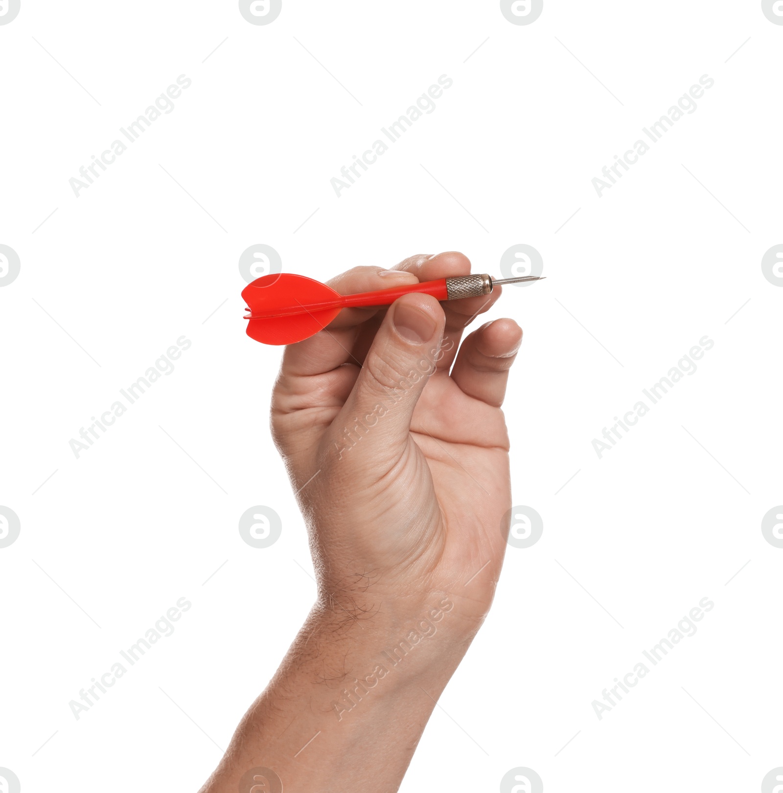 Targeting. Man with dart on white background, closeup Photo of Targeting. Man with dart on white background, closeup