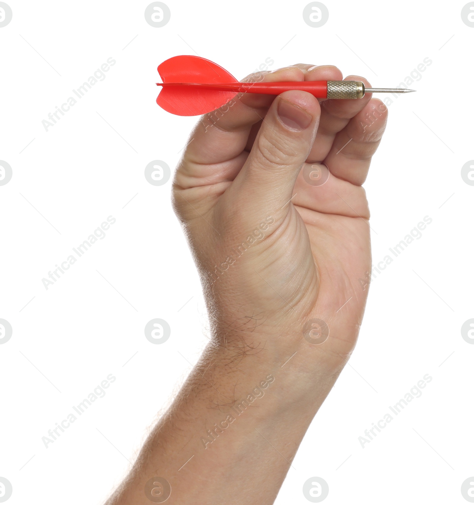 Targeting. Man with dart on white background, closeup Photo of Targeting. Man with dart on white background, closeup