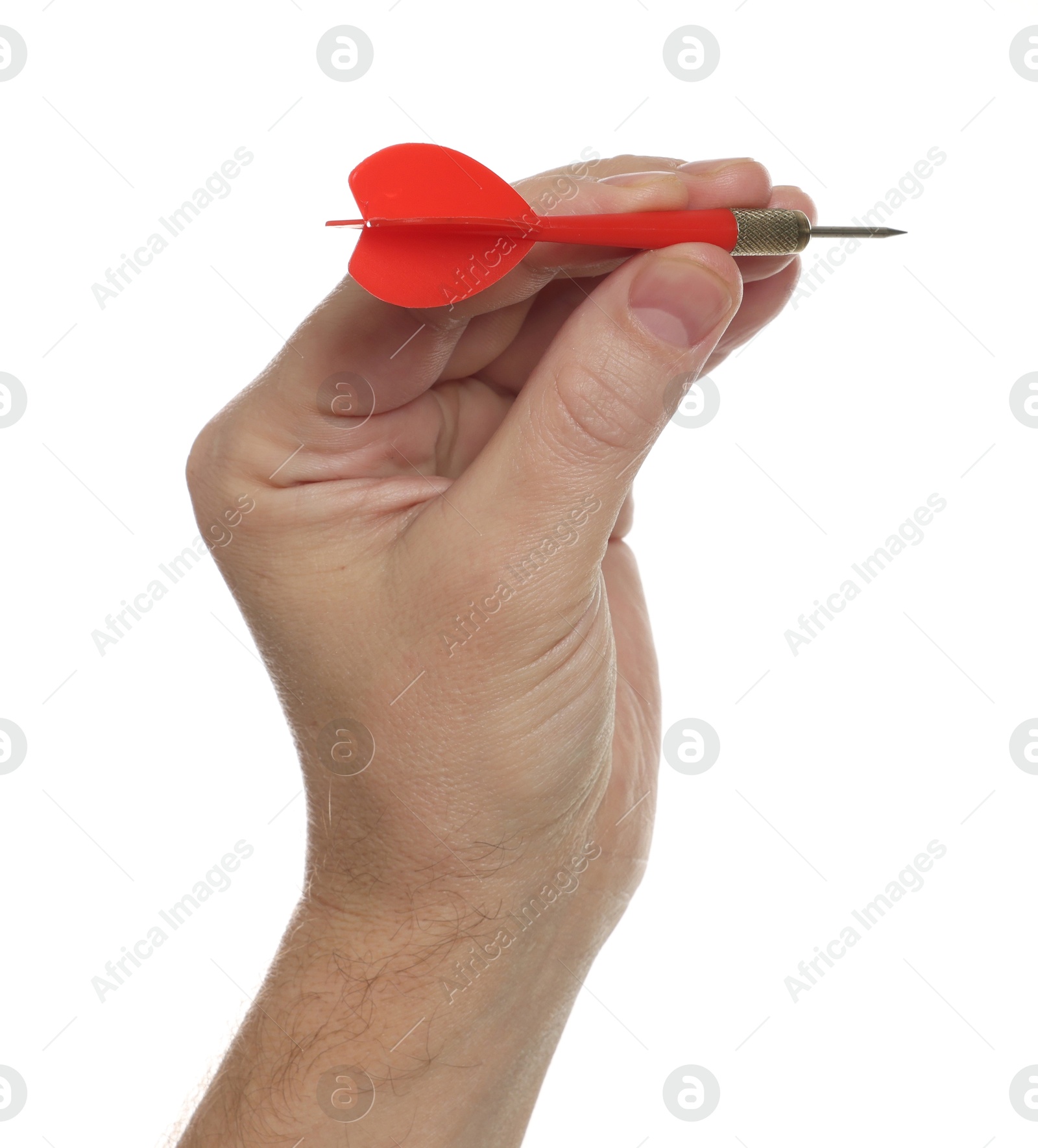Targeting. Man with dart on white background, closeup Photo of Targeting. Man with dart on white background, closeup