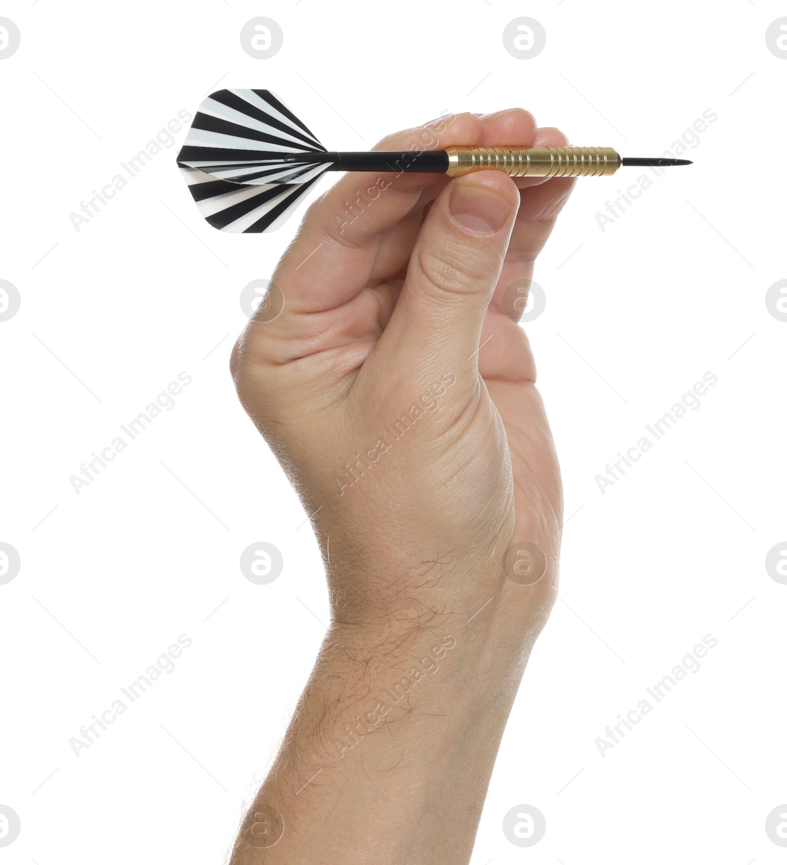 Targeting. Man with dart on white background, closeup Photo of Targeting. Man with dart on white background, closeup