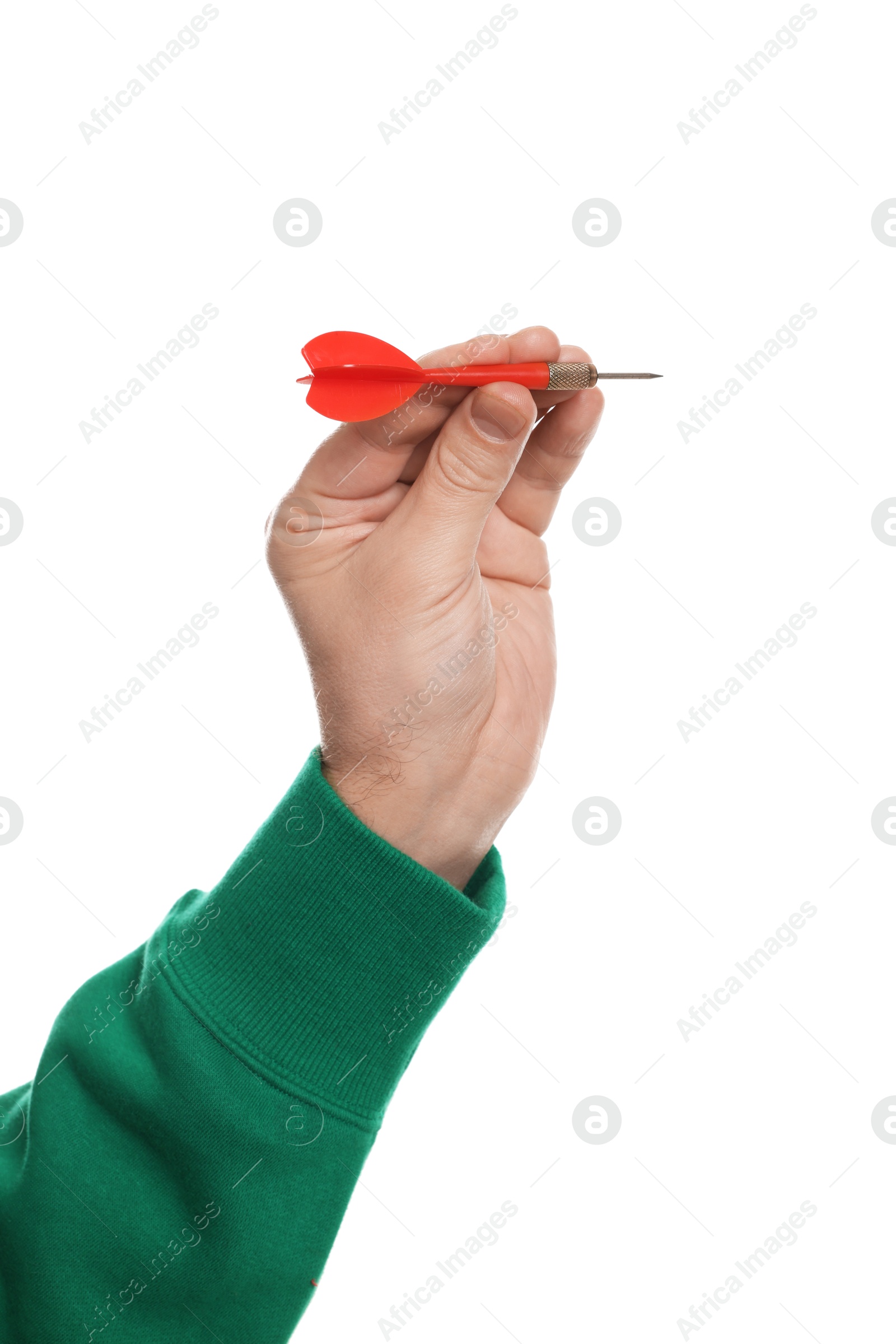 Targeting. Man with dart on white background, closeup Photo of Targeting. Man with dart on white background, closeup