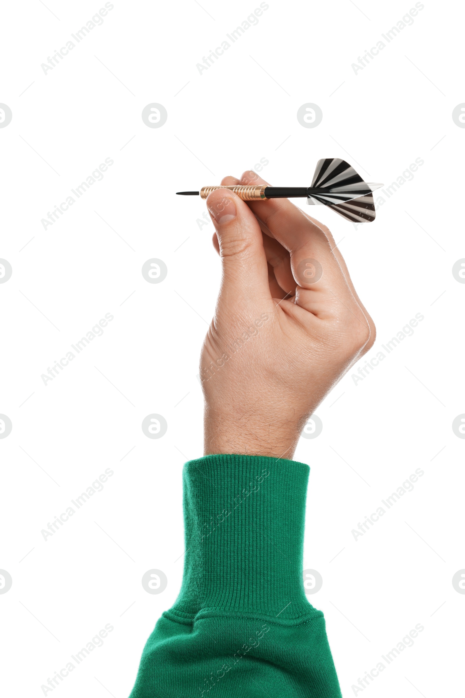 Targeting. Man with dart on white background, closeup Photo of Targeting. Man with dart on white background, closeup