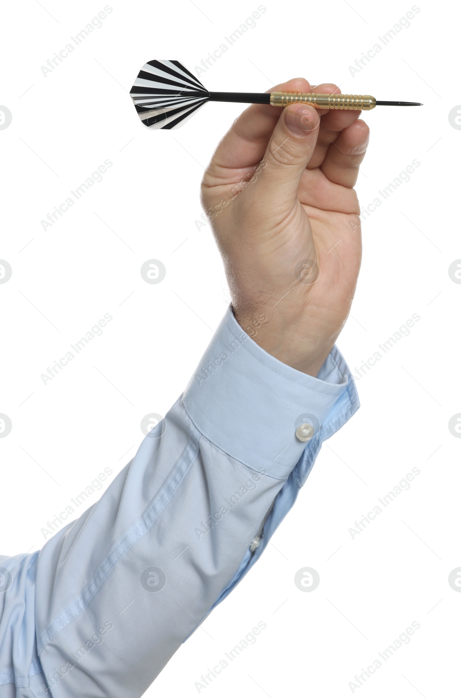 Targeting. Man with dart on white background, closeup Photo of Targeting. Man with dart on white background, closeup