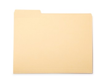 Photo of One paper file folder isolated on white, top view