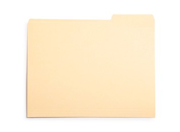 Photo of One paper file folder isolated on white, top view