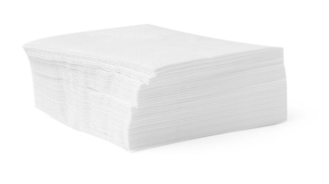 Photo of Stack of disposable paper handkerchiefs isolated on white