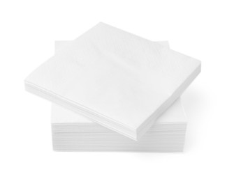 Photo of Stack of disposable paper handkerchiefs isolated on white