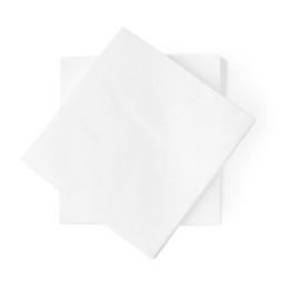 Photo of Stack of disposable paper handkerchiefs isolated on white, top view