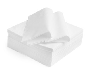 Photo of Stack of disposable paper handkerchiefs isolated on white
