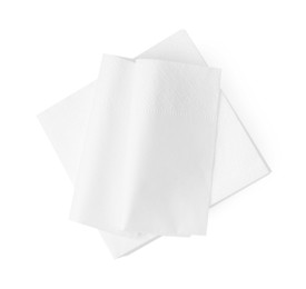 Photo of Stack of disposable paper handkerchiefs isolated on white, top view