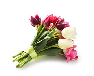 Photo of Bouquet of beautiful tulips isolated on white