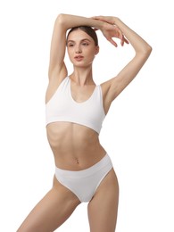 Photo of Beautiful woman with perfect slim body on white background