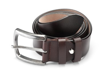 Photo of One brown leather belt isolated on white