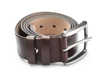 Photo of One brown leather belt isolated on white