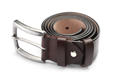 Photo of One brown leather belt isolated on white