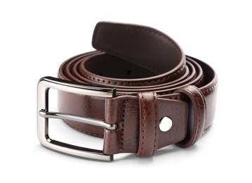 Photo of One brown leather belt isolated on white