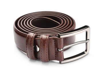 Photo of One brown leather belt isolated on white