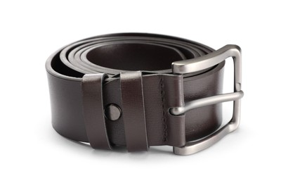 Photo of One brown leather belt isolated on white