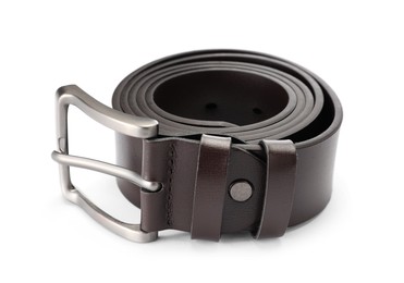 Photo of One brown leather belt isolated on white