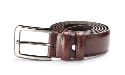 Photo of One brown leather belt isolated on white