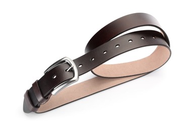 Photo of One brown leather belt isolated on white