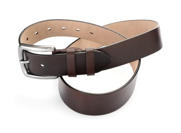 Photo of One brown leather belt isolated on white