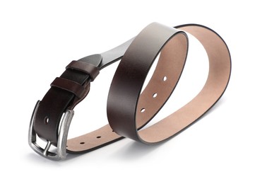 Photo of One brown leather belt isolated on white