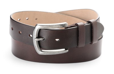 Photo of One brown leather belt isolated on white