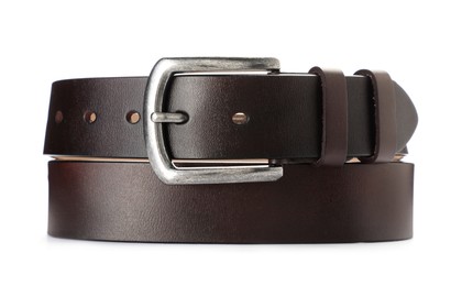 Photo of One brown leather belt isolated on white